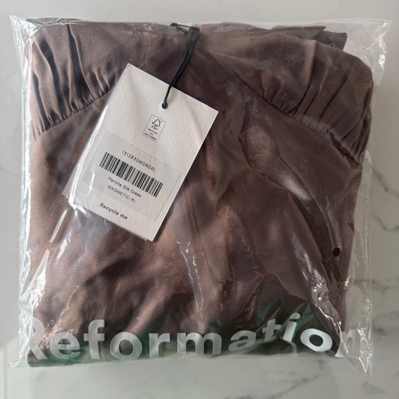 NWT Reformation Pernille Silk Dress in color Magnetic XL - Picture 7 of 7